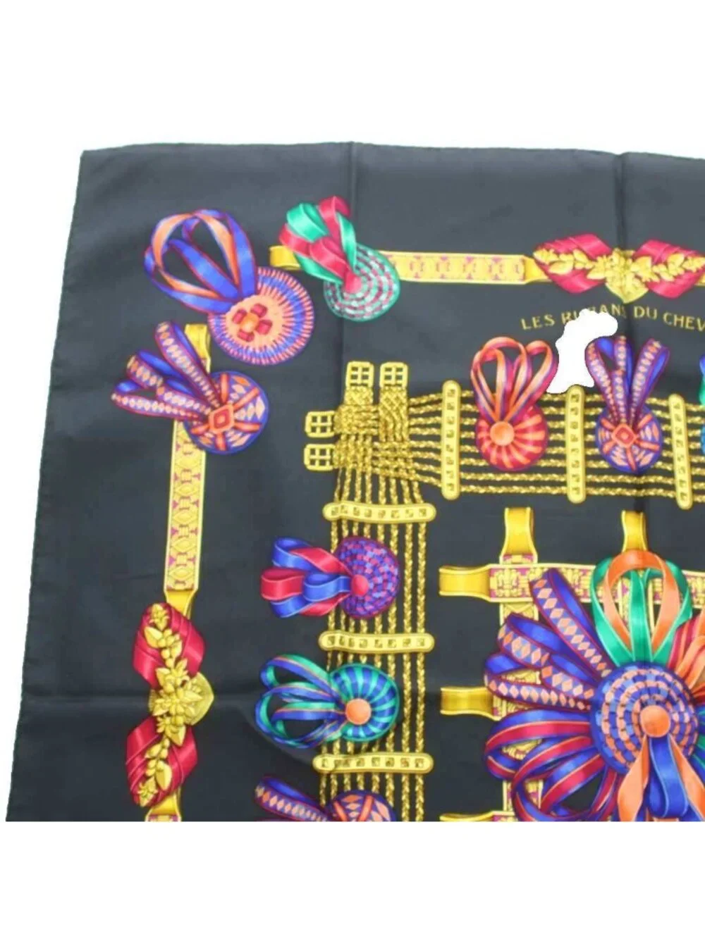 Hermes Carre 90 les Rubans du Cheval Scarf Large All Over Print Black Multicolor